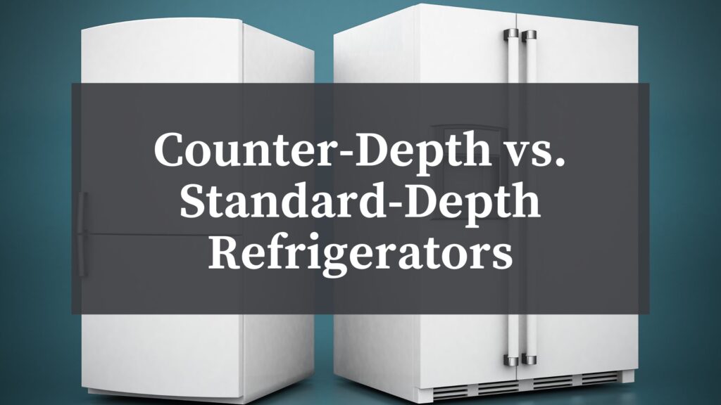 counter-depth refrigerator next to standard-depth refrigerator with french doors and white