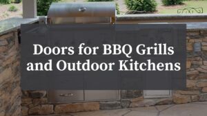 doors for bbq grills on an outdoor backyard kitchen for storage